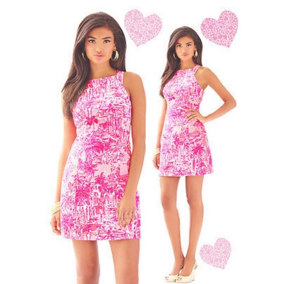 Like New Lilly Pulitzer Simone Shift Pink & White Dress, T Strap Neckline, 0 - Picture 3 of 11